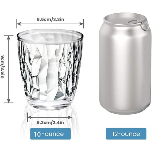 Topsky 10-ounce Water Tumblers | Set of 4 Transparent Unbreakable Drinking Glasses Clear Acrylic Reusable Juice Wine Cups for Home Picnic Party, Dishwasher Safe, Stackable (Transparent)