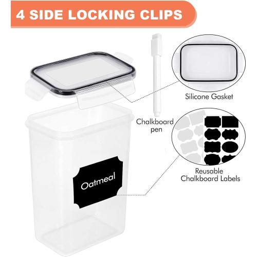 Set  of 24 Pack Airtight Food Storage Containers with Lids, Plastic Kitchen and Organization Canisters for Cereal, Flour and Sugar, BPA Free, Includes Spoons, Labels and a Pen