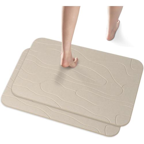 2 Pack Diatomaceous Earth Shower Mat, Stone Bath Mat, Nonslip Super Absorbent Fast-Drying Hard Bath Mat for Bathroom Shower Floor, 23.62 x 15.35 inch, Grey and White Pattern