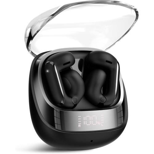 Clip On Ear buds, Open Ear Headphones, Bluetooth 5.4 HiFi Stereo Clip Earbuds, 42H, LED Display Wireless EarBuds, Comfortable Lightweight, IP7 Waterproof Earphones, Earbud for Workout Running, Black