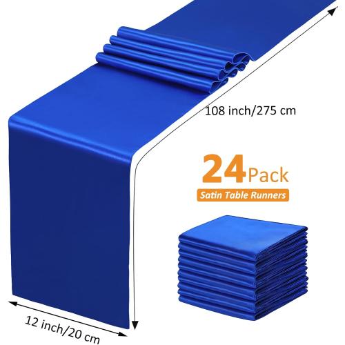 SiinvdaBZX 24 Pcs Royal Blue Satin Table Runner 12 x 108 inches Long, Bright Smooth Satin Wedding Table Runner Decorations for Birthday Parties, Buffet, Banquets, Graduations, Engagements