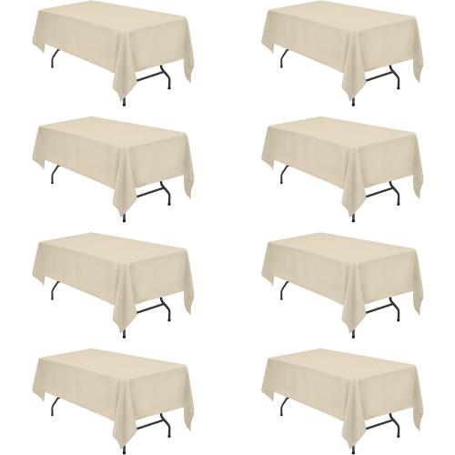 BRILLMAX 8 Pack Beige Tablecloths 60 x 102 Inch for 6ft Rectangle Tables - 150 GSM Polyester Fabric, 15 Standard Drop, Water, Stain & Wrinkle Resistant Cloth Cover for Wedding Banquet Dining Buffet