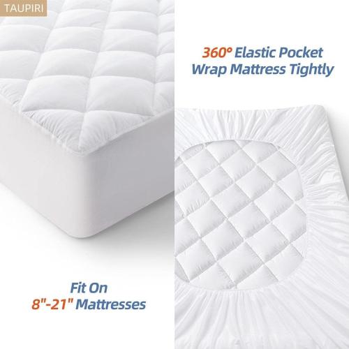 Taupiri King Quilted Mattress Pad Cover with Deep Pocket (8-21), White | Fitted Soft Pillow Top Bed Topper, Down Alternative Cooling Mattress Protector