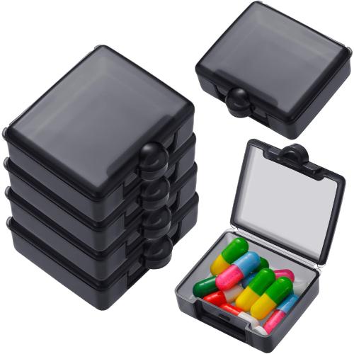6 Packs Pocket Tiny Pill Case Single Daily Small Pill Container Travel Medicine Holder Cute Portable Personal Medicine Dispensers Organizers for Purse Pills Vitamin Supplements(Black)