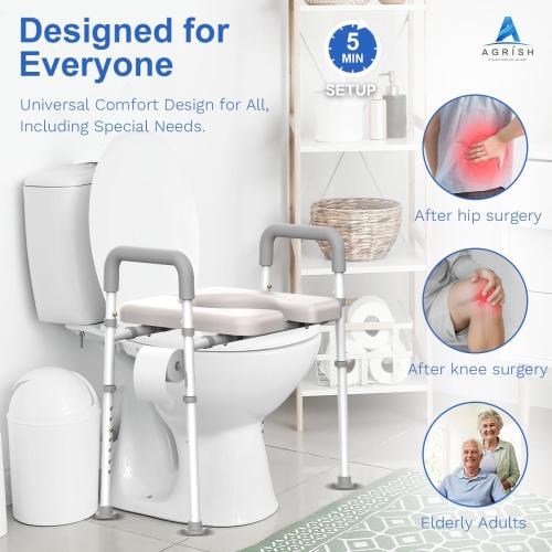 FSA/HSA Eligible Raised Toilet Seat with Handles - Width & Height AdjustableToilet Seat Risers for Seniors, Heavy Duty Handicap Toilet Riser, Fit Any Toilet, Up to 400lbs