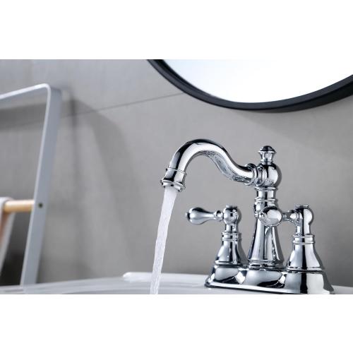 2-Handle Polished Chrome Bathroom Faucet 4 Inch Centerset, with Drain | Derengge Classic 4 Bath Lavatory Faucet,High Arc 360° Swivel Stainless Spout, 2-3 Hole Sink for Lavatory/Vanity F-0048-CP