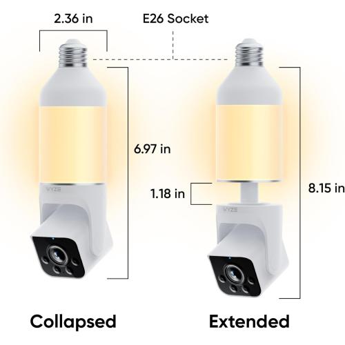 WYZE Bulb Cam Security Camera, 2K HD Outdoor Light Bulb Camera, Color Night Vision, Dimmable LED Bulb, Motion Detection, Siren Alarm, Works w/Alexa/Google Assistant. Free Expert Support