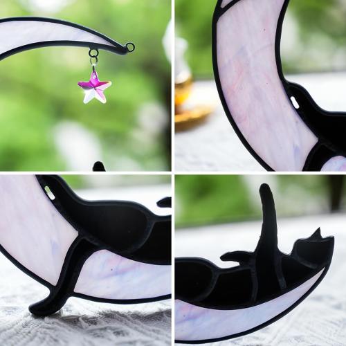 BOXCASA Black Cat Moon Suncatchers for Windows Hanging,Funny Stained Glass Cats Gift,Witchy Gifts for Women,Cats Themed Gifts for Women