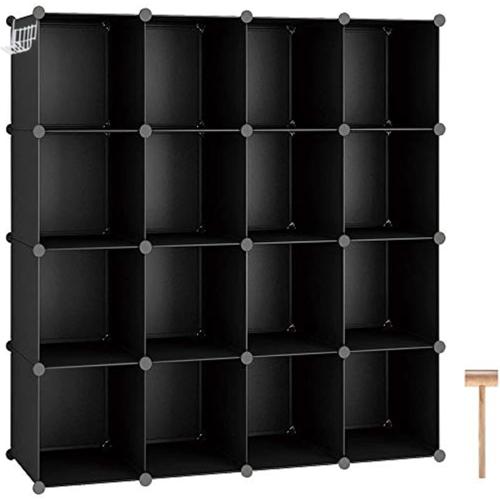 C&AHOME Cube Storage Organizer, 16-Cube Shelves Units, Plastic Storage Cubes, DIY Closet Organizer, Modular Closet Storage Shelves Ideal for Home, Bedroom, 48.4 L × 12.4 W × 48.4 H Black SUM3016H