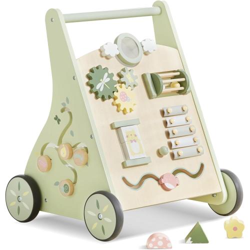 Beright Wooden Baby Walker Push and Pull Learning Activity Walker Kids’ Activity Toy Multiple Activities Center Develops Motor Skills & Stimulates Creativity(Green)