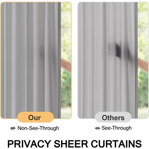 MIULEE Non-See-Through French Door Curtains for Door Window, Privacy Light Filtering Sheer Curtains for Decoration, Window Drapes with Rod Pocket and Tie Back, Grey, 26 x 72 inches, 2 Panels