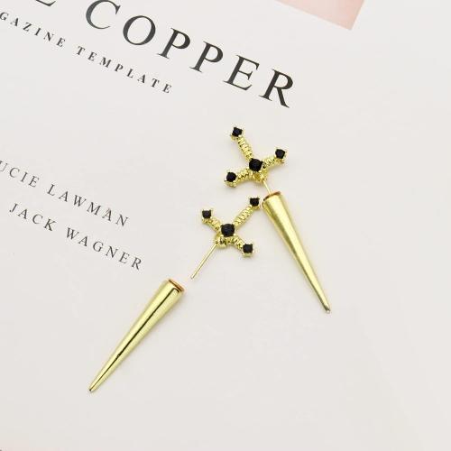 Gothic Sword Earrings Rhinestone Dagger Earrings Black Retro Sword Screw Earrings Cubic Zirconia Punk Sword Earrings Front Back Stud Earrings for Women