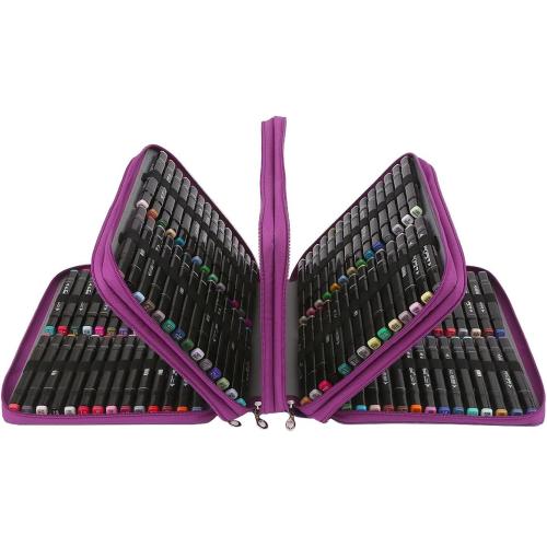 Lbxgap Marker Pen Organizer Case 224 Slots Large Capacity with Handy Wrap Portable Multilayer Holder for Watercolor Pencils & Gel Pen Markers(Purple)
