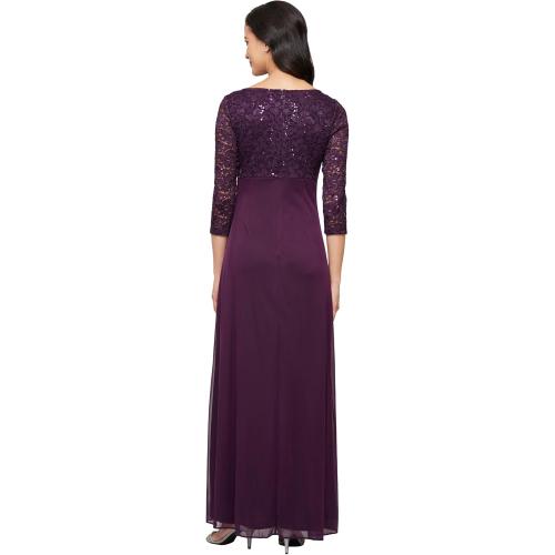 S.L. Fashions Womens Long Mother of The Bride Dress with Stretch Lace Bodice and rhinestones size 14