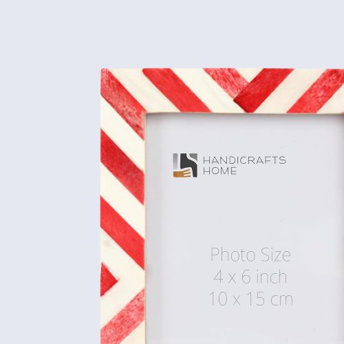 Handicrafts Home Red Picture Frame – 4x6 Handmade Chevron Bone Inlay Photo Frame for Christmas Decor, Holiday Gifting, Valentine’s Day Decor, Colorful Farmhouse Wall Decor, Boho Shelf Styling, Rustic Home Decor & Living Room Picture Frame