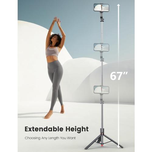 Selfie Stick Tripod with Light, 67'' Tripod with Wireless Remote, Portable Phone Tripod Compatible with iPhone 16/15 Pro Max/15/14 Pro/14/13, Samsung S22/ S23 Ultra/Android Smartphone