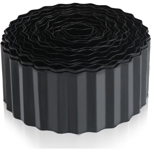 Quibbay Metal Corrugated Garden Edging,  Landscape Edging for DIY Flower Beds, Flexible Bender Border for Lawn, Garden and Yard, Sturdy Galvanized Garden Edging, Black