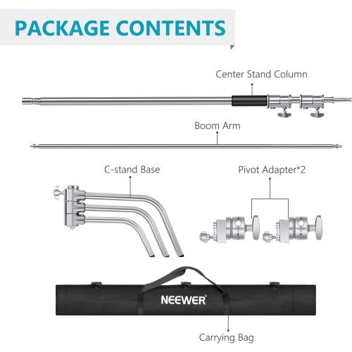 Neewer 10 Feet/3 Meters Adjustable C-Stand Light Stand with 4 Feet/1.2 Meters Extension Boom Arm, 2 Pieces Grip Head and Carry Bag for Photography Studio Video Reflector, Umbrella, Monolight, etc