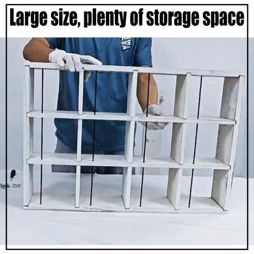 Coffee Mug Display Rack Wooden Display Shelves Cup Holder Shadow Box Shelf Wood Hanging Shadow Box Shot Glasses Display Case with 12 Compartment (Old White)