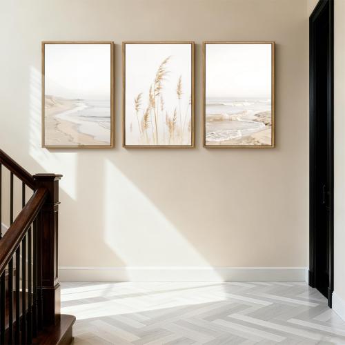 HPNIUB Modern Beach Artwork Seascape Wall Art, Seaside Framed Painting Reed Pathway Picture, Minimalist Neutral Coastal Landscape Wall Decor for Living Room,Bathroom -16'' x24'' x3