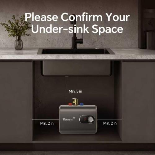 Gen II Ranein 2.5-Gallon Electric Mini-Tank Water Heater, 120V, 1440W Instant Hot Water for Point-of-Use, Quick and Easy Installation, Compact Under-Sink or RV Design, Floor Mounting