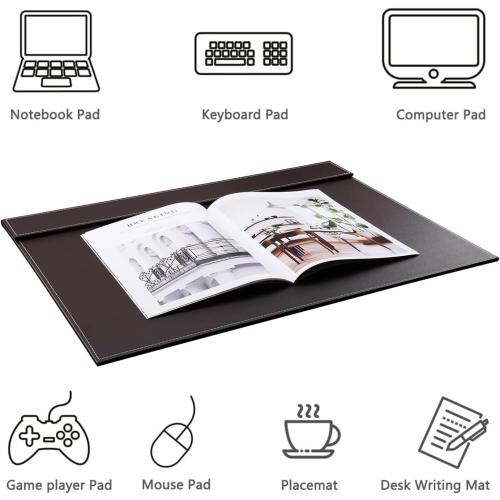 KINGFOM Ultra-Smooth PU Leather Desk Pad & Mat Office Desk Drawing & Writing Board A3/ A4 File Paper Clip Table Protector Mat on Top Large 24''x18'' (Brown)