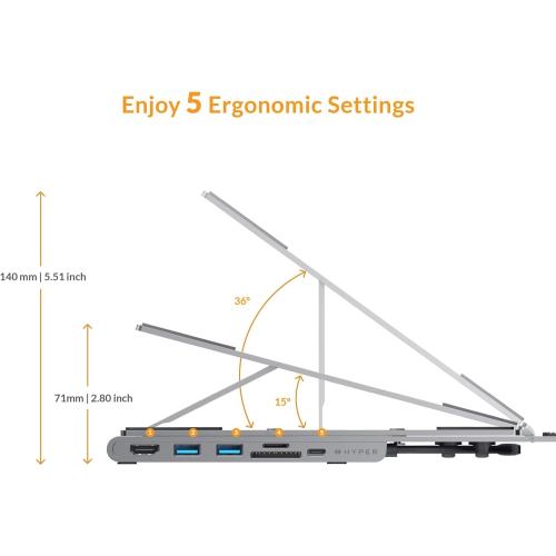 HyperDrive 7 in 1 USB C Hub Laptop Stand - HDMI 4K30Hz, USB-C 100W PD, USB-A 5Gbps, SD/MicroSD, Compatible with MacBook/iPad/Windows/Chrome - 10”-17” Laptop Docking Station Stand