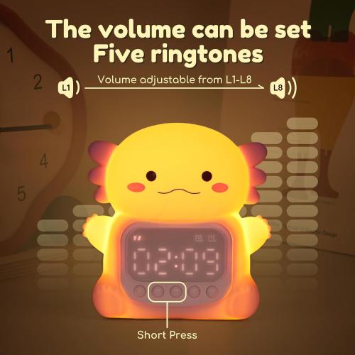 Axolotl Alarm Clock with Night Light for Kids, 7 RGB Color Cute Alarm Clocks for Bedrooms Ok to Wake Clocks, Silicone Animal Tabletop Lamp for Teen Girls Boys