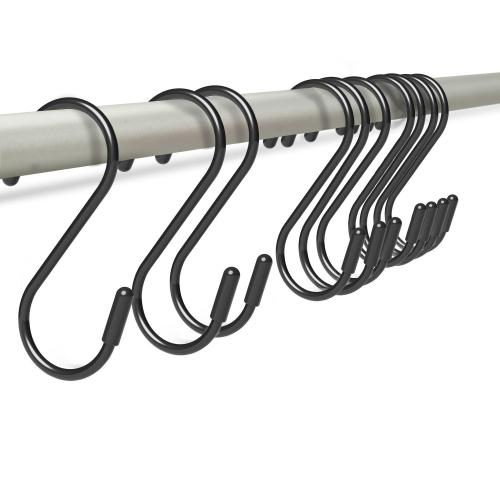 Heavy Duty Metal S-Hooks for Hanging, 3 Inch 10 Pack Vinyl Coated S Hooks for Hanging Plants, Kitchen Utensils, Bags, Jeans, Pots (Black)