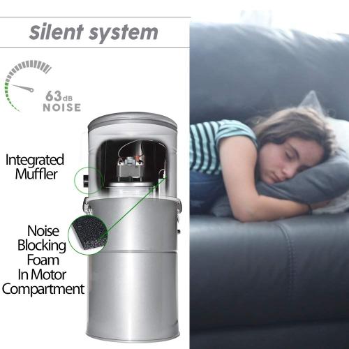 OVO, Large and Powerful Central Vacuum System, 700 AW Hybrid Filtration (with or Without Disposable Bags), Covers up to 7500 sq.ft, 6,6 Gal / 25L Bottom Load Rolled Steel Canister.