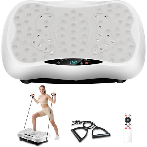 White Vibration Plate Exercise Machine, Vibrating Equipment for Weight Loss and Lymphatic Drainage Massager, 3D Waver Exerciser for Fitness, Full Body Workout Shake Board with 120 speeds