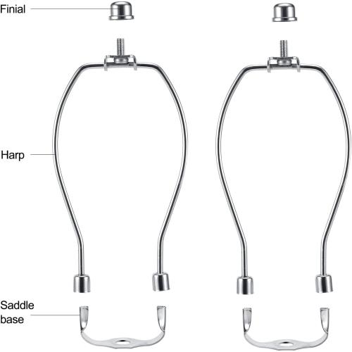 10 Inch Nickel Lamp Shade Harp Holders with Detachable Saddle Bases, Light Duty, Saangseon Pack 2 DIY Lighting Accessories
