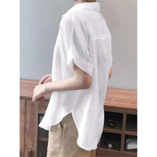 Oversized Shirts Women XL Shirt Fashion Loose Solid Tops Short Sleeved Blouse Casual Solid Buttons Down Blusas