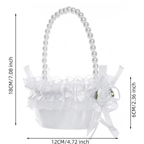Wedding Flower Girl Basket with Pearl Handle,Satin Flower Storage Basket for Wedding Home Garden Decor (5835 Small, 1)