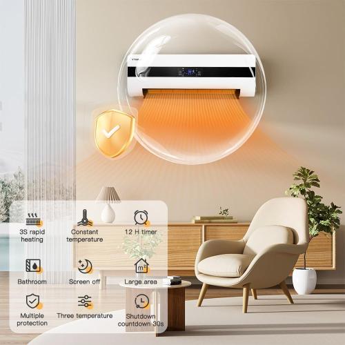 Electric Wall Heaters Space Heater for Indoor Use 1500W Fast Heating LED Display Adjustable Thermostat Room Heater with Remote Control 12H Timer Heater for Bedroom Office