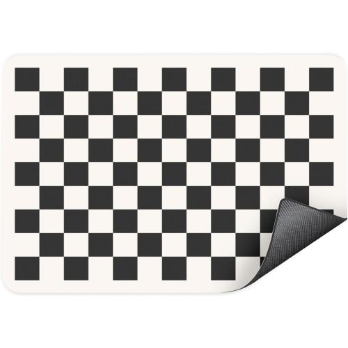 Clinuse Coffee Mats, 24x16 Checkered Dish Drying Mat for Kitchen Counter, Quick Dry Mat, Diatomite Absorbent Aesthetic Large Drying Mats for Coffee Bar - Black White