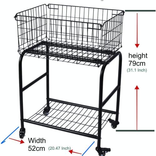 Rolling wire Laundry Basket with Wheels,Metal luandry cart for Room Organizer, garment laundry and storage (Black)