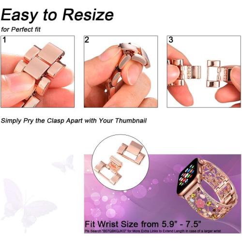 Floral Bracelet for Apple Watch Band, Women, Rose Gold, 38/40/41/42mm | Bling Crystal Hollow Metal Wristband, Elegant & Sparkling, Fits iWatch series 11/10/9/8/7, Ideal for Formal & Evening