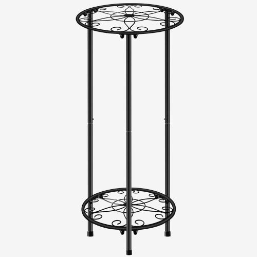 CASIMR Plant Stand Indoor Outdoor, Metal Rustproof Flower Shelf 2 Tier 23.9 inch, Tall Multiple Plant Pot Holder Rack for Garden Patio Living Room Corner Balcony, Black