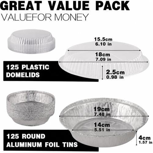 60 Pack 7 Inch Round Aluminum Foil Pans with Lids, Disposable Pie Pans | Lightweight containers for pies, tarts, desserts, takeout portions, bake sales, parties and covered storage.