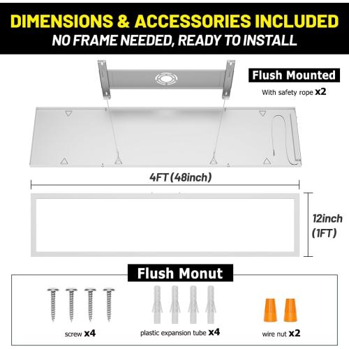 1x4 Led Flat Panel Light Surface Mount 2-Pack, 40W/4980LM, 5CCT 3000K/3800K/4500K/5200K/6000K Selectable, Flush Mount Ceiling Light for Kitchen, Garage, Hallway, Office, ETL