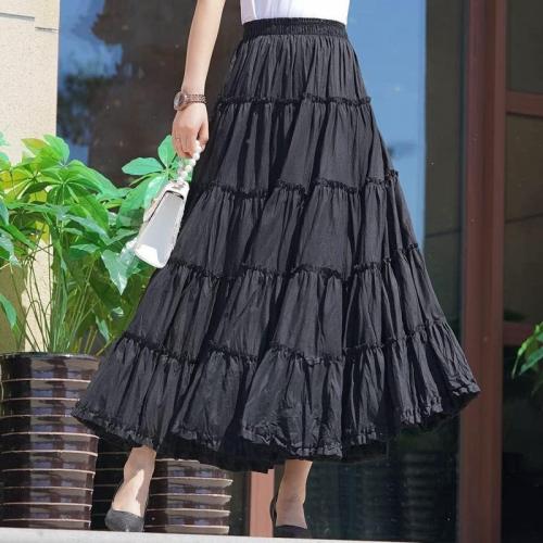 Saukiee Women's Bohemian Elastic Waist Long Skirt Cotton Circle Ruffle Broomstick Peasant Maxi Tiered Skirts