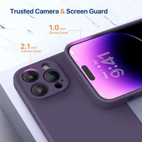 Miracase Designed for iPhone 14 Pro Case, with Tempered Glass Screen Protector, [Upgraded Camera Protection], Shockproof Liquid Silicone Rubber Phone Case Cover for 14 Pro 6.1 inch, Dark Purple