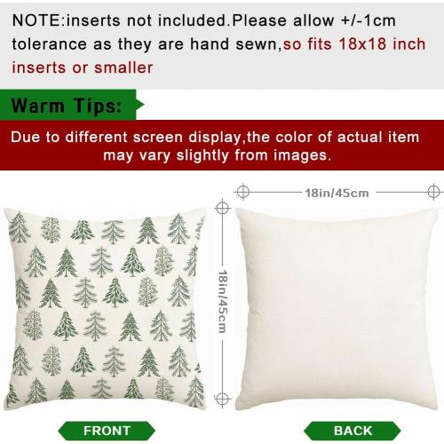 RABUSOFA Christmas Pillow Covers 18x18 Inch Set of 2 Christmas Tree Decorations White Decorative Throw Pillows Winter Holiday Christmas Decor Farmhouse for Home Couch