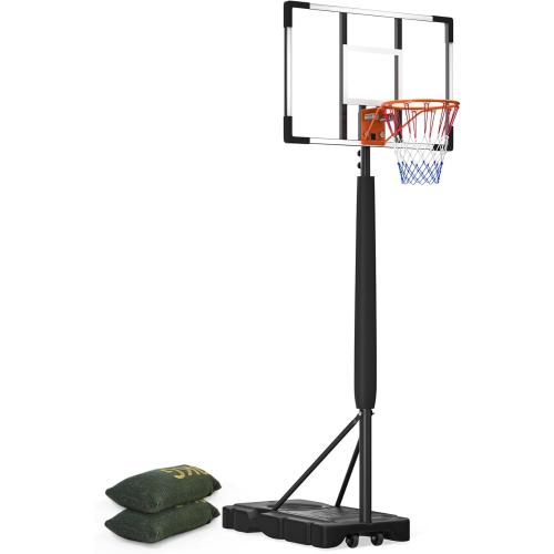 Basketball Hoop Outdoor Basketball Goal Portable Adjustable for Adults, Youth in Backyard, Driveway, Indoor, 44 Inch Pc Shatterproof Backboard, 2 Sand Bags and Portable Wheels