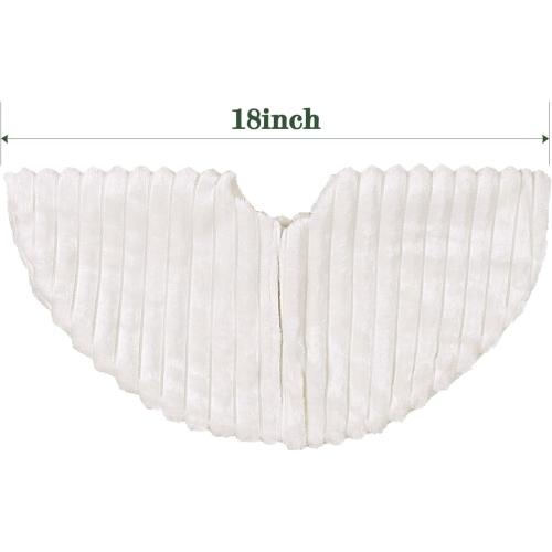 Faux Fur Christmas Tree Skirt: 18 Inch White Plush Faux Fur Christmas Tree Skirt with Stripe Textured Pattern, Soft Christmas Tree Decorations for Merry Christmas Home Décor Xmas Party Gifts