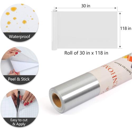 YENHOME Large Size 118x30 inch Brushed Silver Stainless Steel Contact Paper Removable Peel and Stick Wallpaper for Refrigerator Dishwasher Appliances Waterproof Stick on Backsplash Kitchen Wallpaper