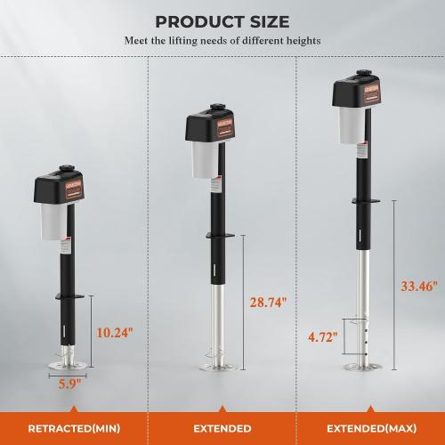 Upgraded 7500LBS Electric Trailer Jack, w/Remote Controls, RV Power A-Frame Tongue Jack with Built-in Spirit Level for Travel Trailer, 10.24-33.46 IP65 Waterproof, 12V DC Wiring, 5.9 Inch Foot Pad