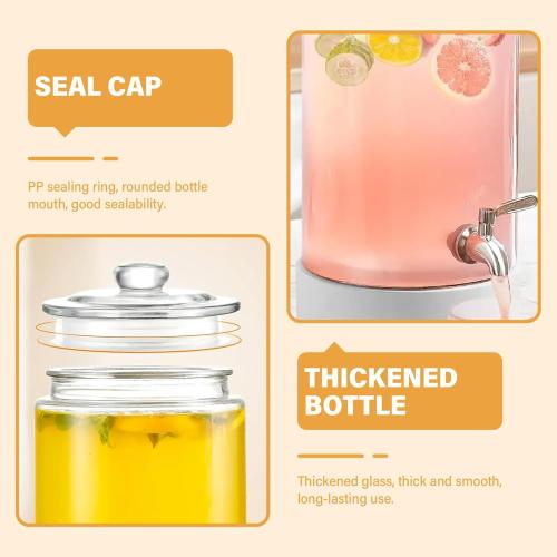 Beverage Dispensers with Spigot, Leakproof Glass Drink Dispenser with Stainless Steel Spigot, Multipurpose Water Container for Restaurants, Hotels, Parties