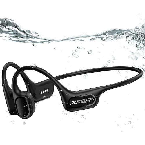Swimming Headphones IP68 Waterproof, Open Ear Bone Conduction Underwater Headphones Bluetooth 5.4& MP3 with 32GB Memory Card, Soft/Skin/Lightweight Sound Swim Earbuds-SurfAudio(Black)